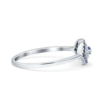 Halo Eye Evil Wedding Engagement Ring Round Simulated Blue Sapphire Cubic Zirconia 925 Sterling Silver